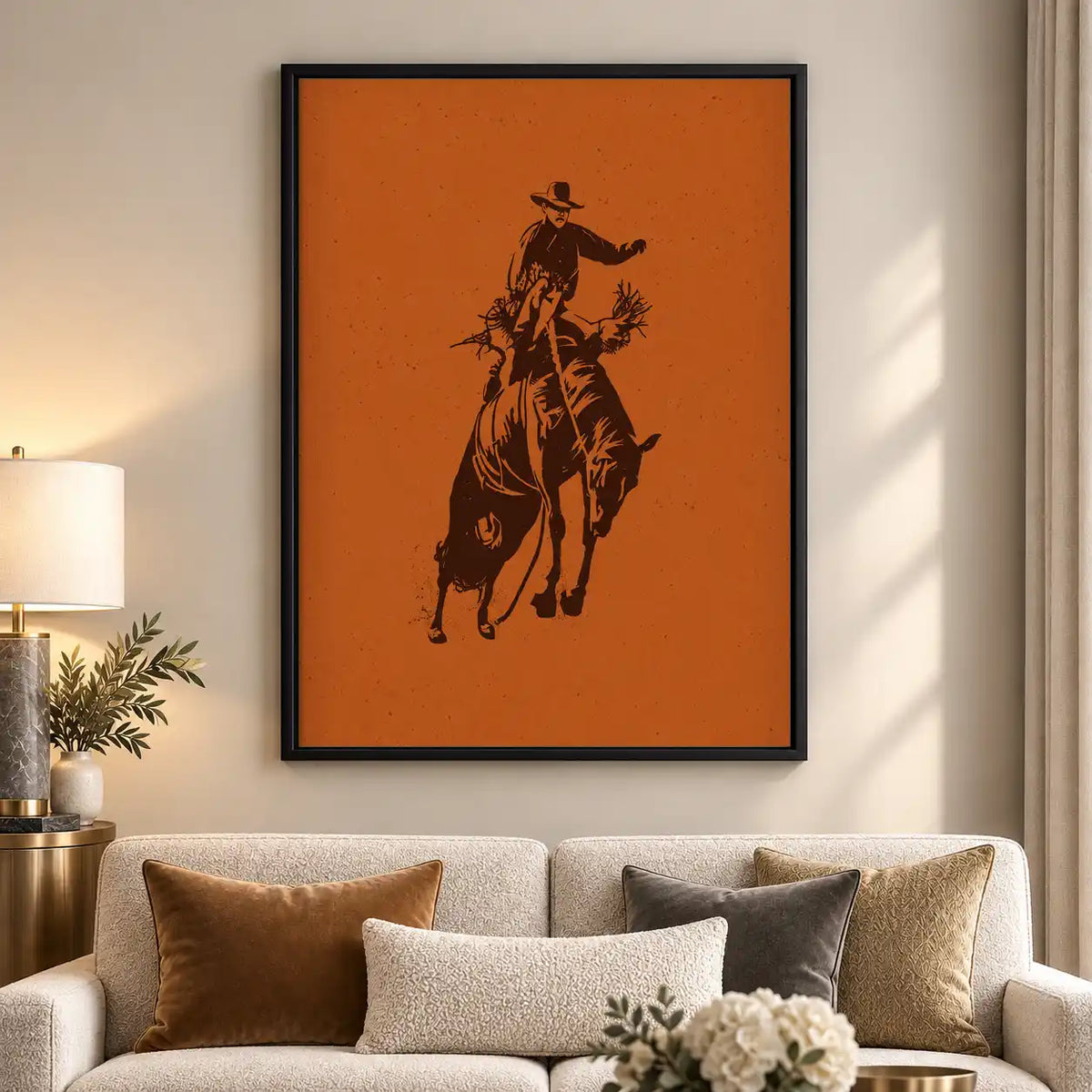 Rodeo Cowboy Orange Silhouette Wall Art 5