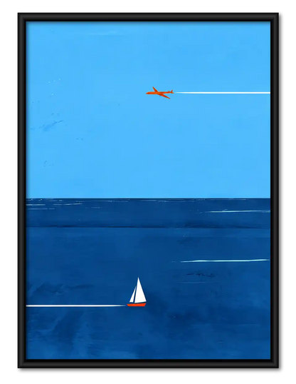 Sailboat And Airplane Blue Horizon Wall Art 1