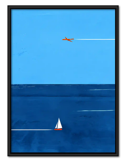 Sailboat And Airplane Blue Horizon Wall Art