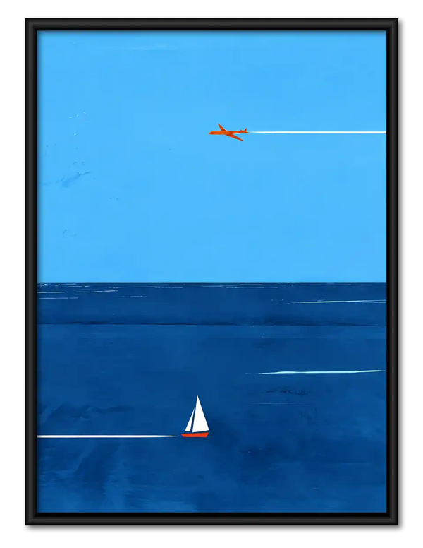 Sailboat And Airplane Blue Horizon Wall Art