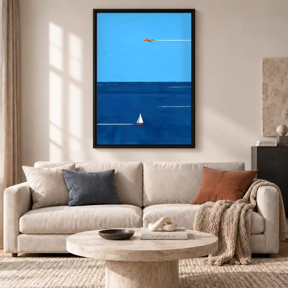 Sailboat And Airplane Blue Horizon Wall Art 2