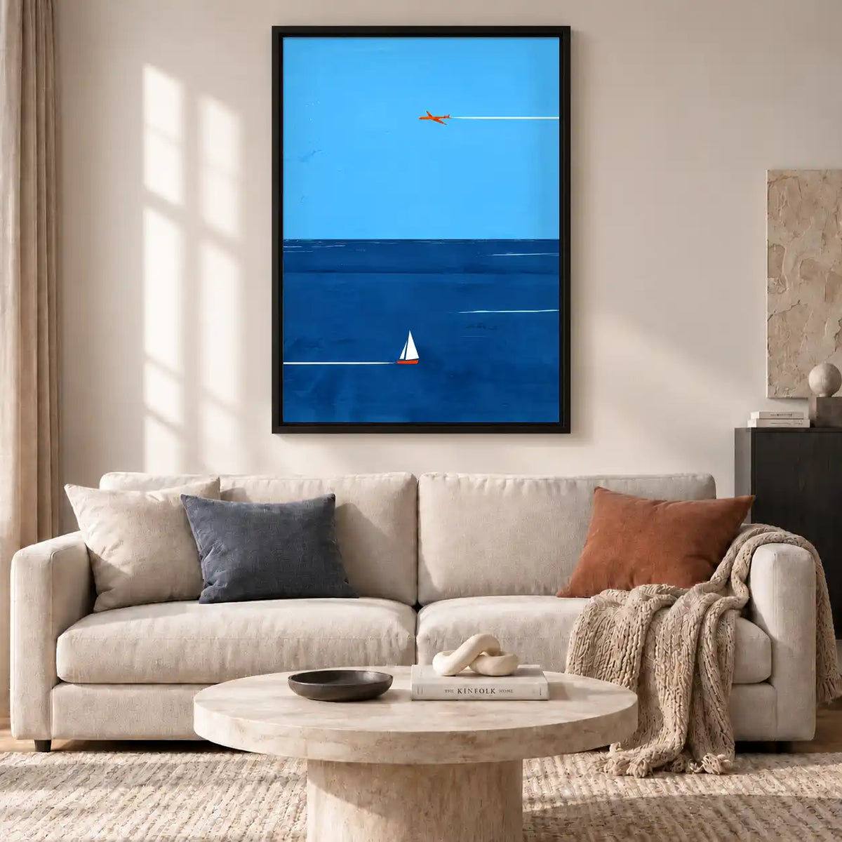 Sailboat And Airplane Blue Horizon Wall Art 2