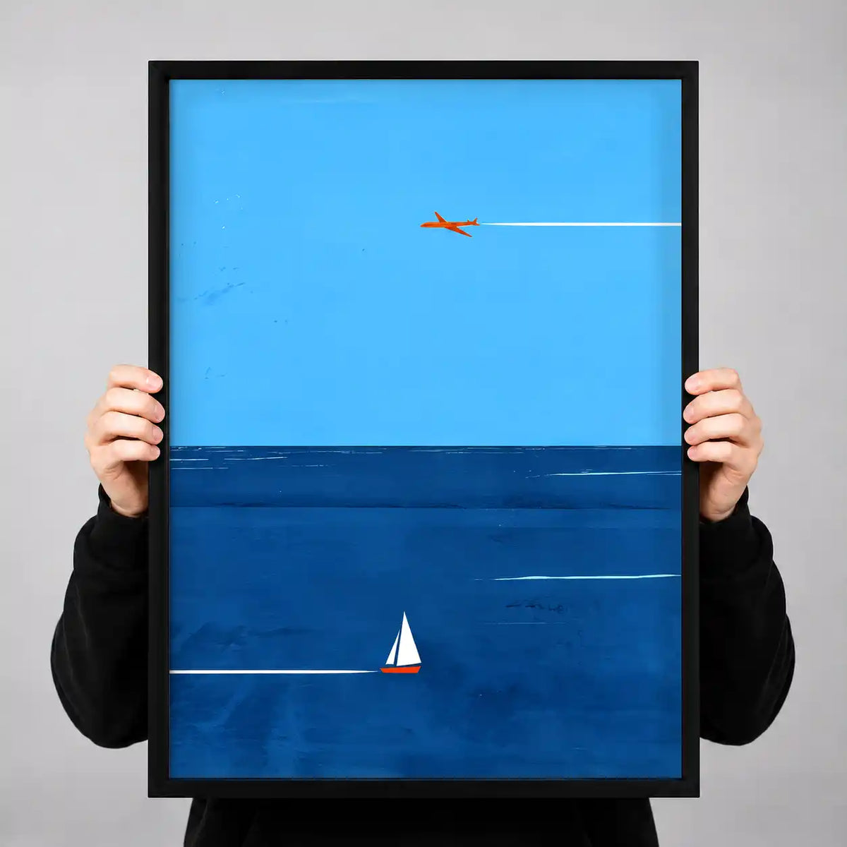 Sailboat And Airplane Blue Horizon Wall Art 3