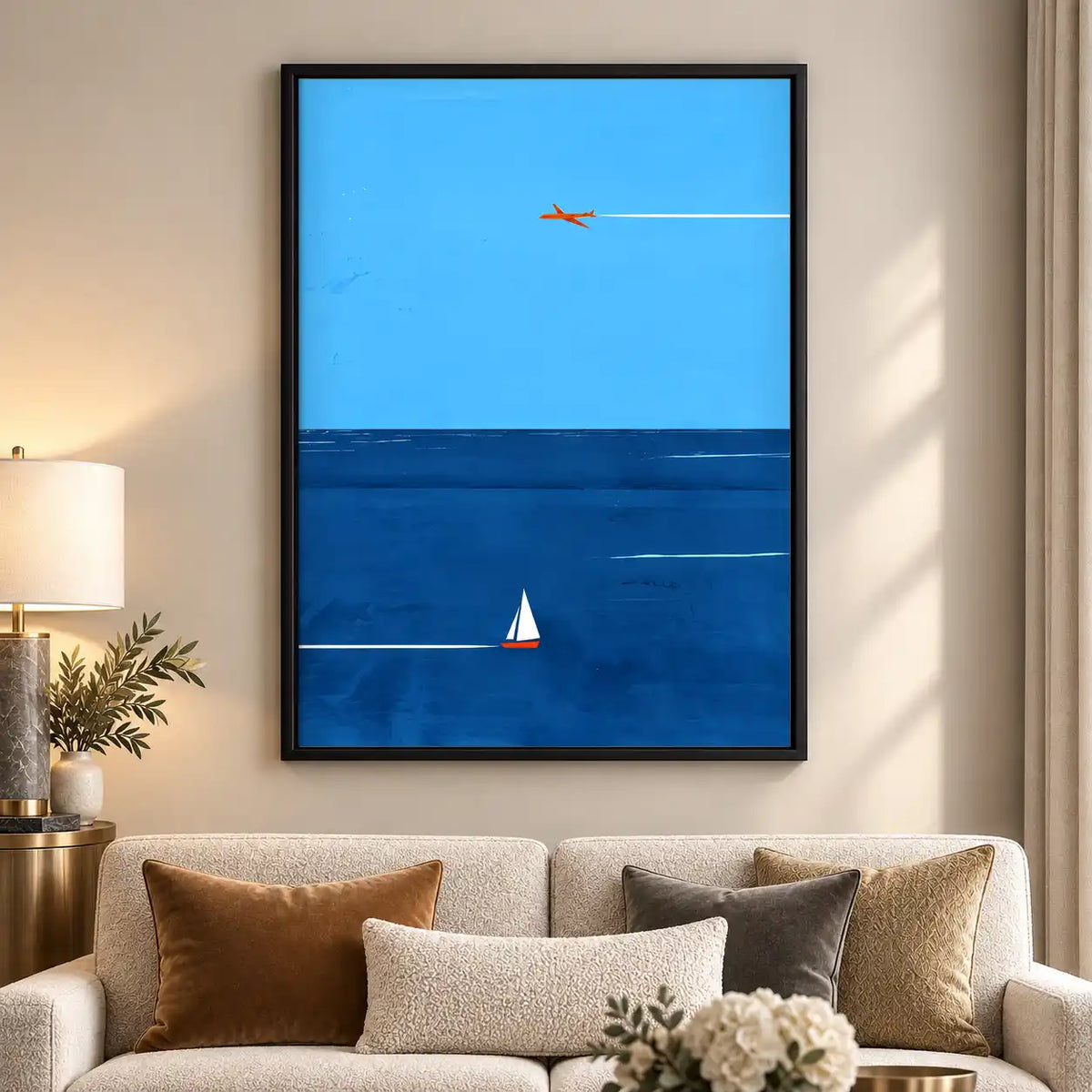 Sailboat And Airplane Blue Horizon Wall Art 5