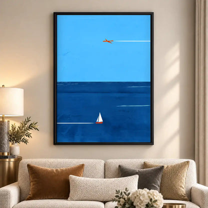 Sailboat And Airplane Blue Horizon Wall Art 5