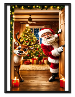 Santa And Reindeer Doorway Wall Art