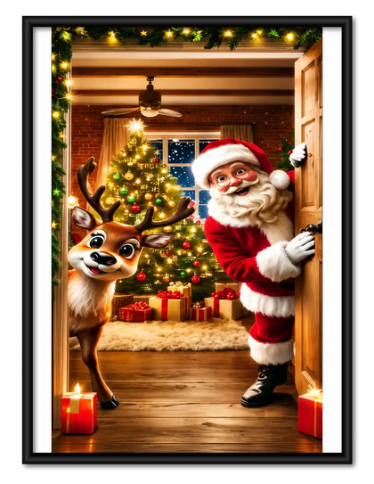 Santa And Reindeer Doorway Wall Art