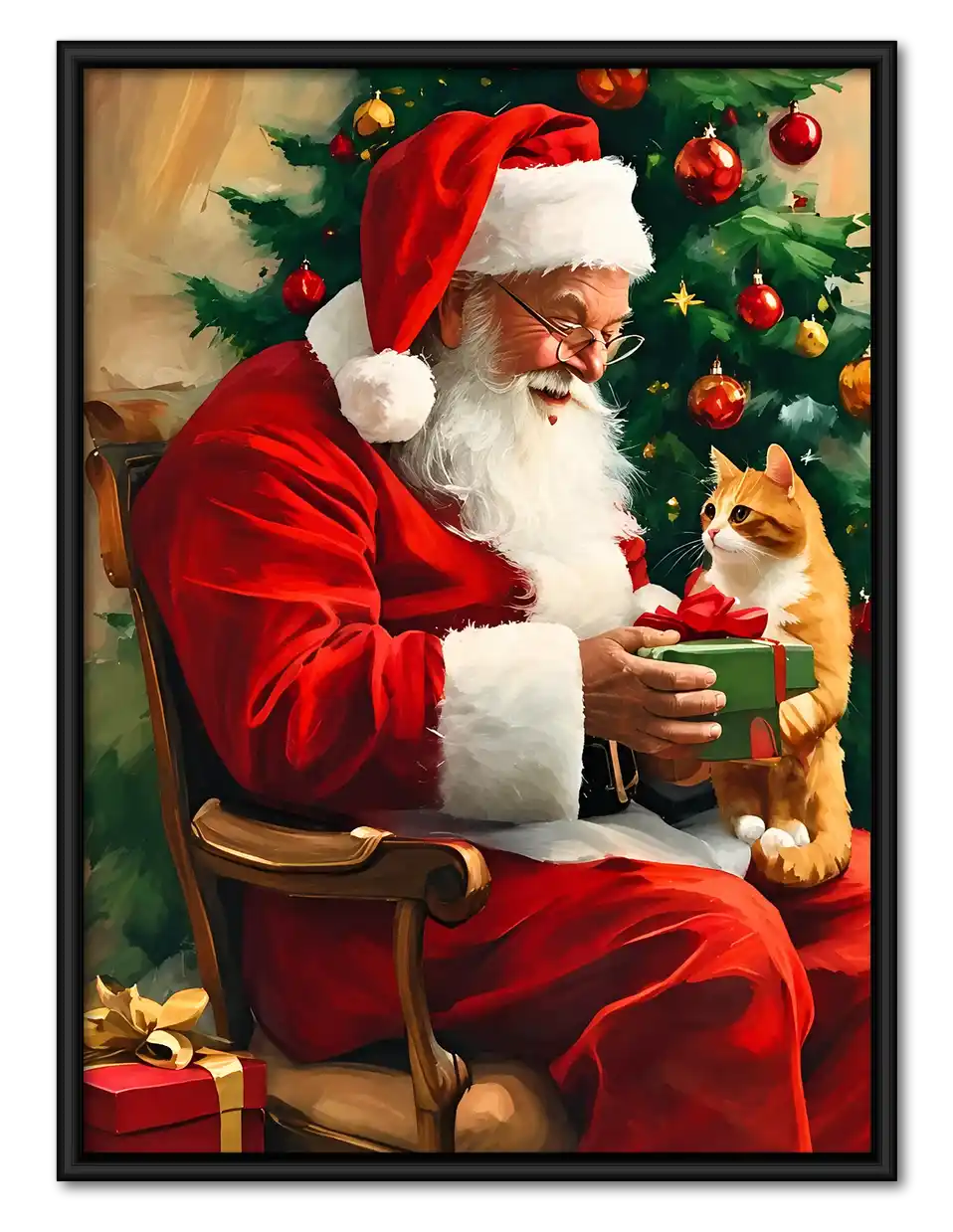 Santa Giving Cat A Gift Wall Art 1