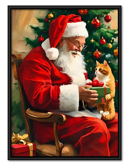 Santa Giving Cat A Gift Wall Art