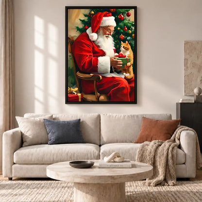 Santa Giving Cat A Gift Wall Art 2