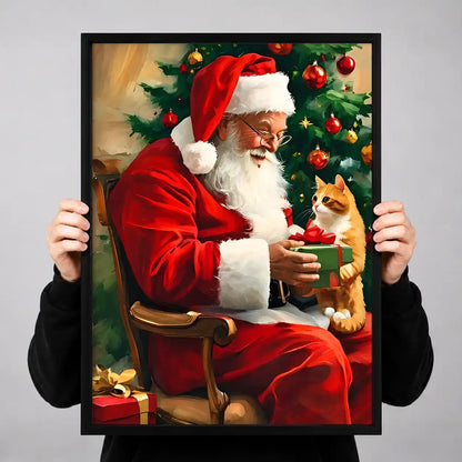 Santa Giving Cat A Gift Wall Art 3