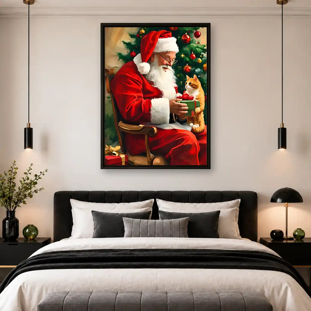 Santa Giving Cat A Gift Wall Art 4
