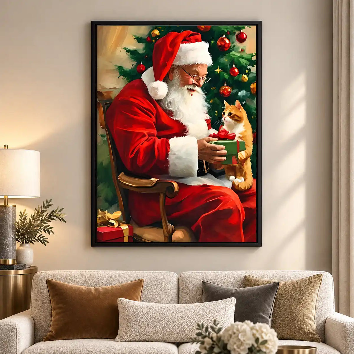 Santa Giving Cat A Gift Wall Art 5