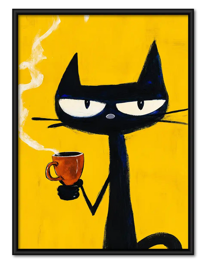 Sassy Coffee Black Cat Wall Art