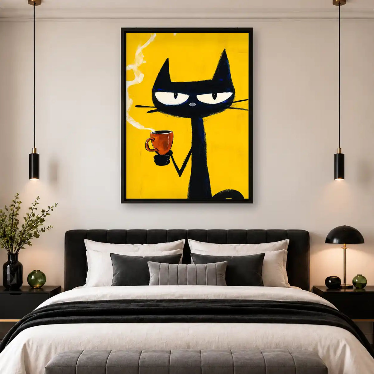 Sassy Coffee Black Cat Wall Art 4