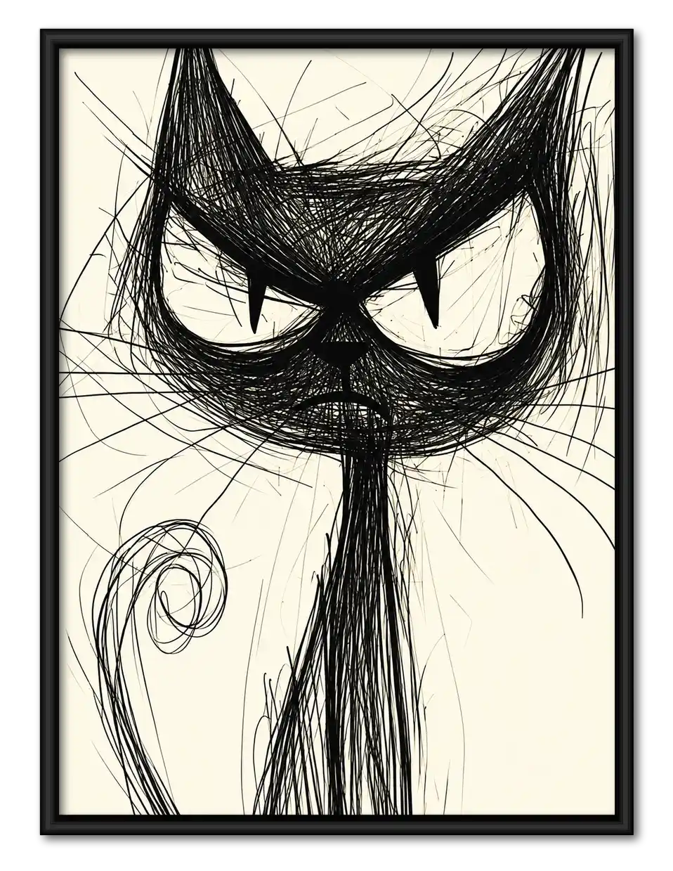 Scribbled Grumpy Black Cat Wall Art 1
