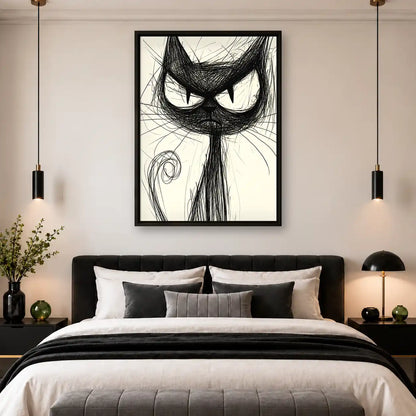 Scribbled Grumpy Black Cat Wall Art 4