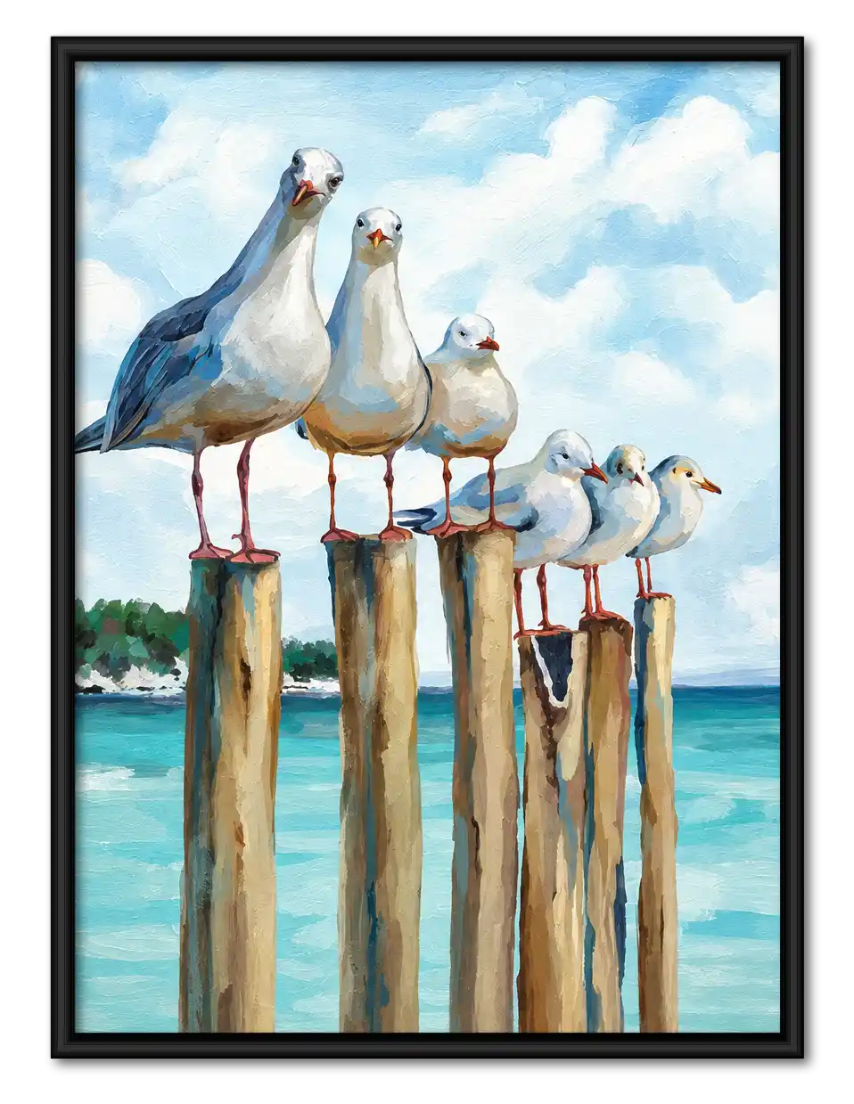 Seagulls Perched On Pier Wall Art 1