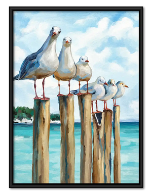 Seagulls Perched On Pier Wall Art