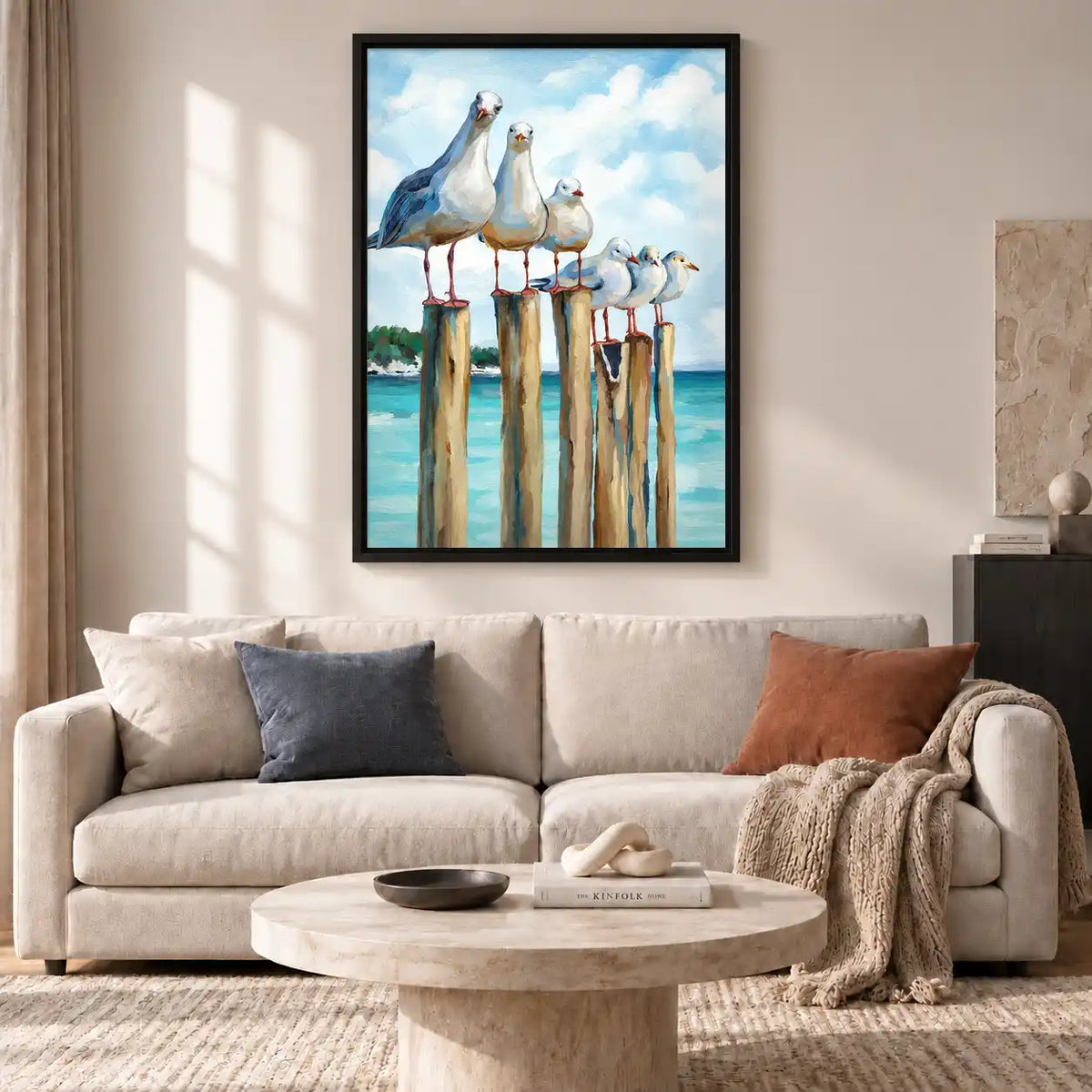 Seagulls Perched On Pier Wall Art 2