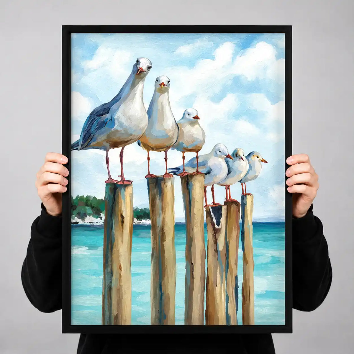 Seagulls Perched On Pier Wall Art 3