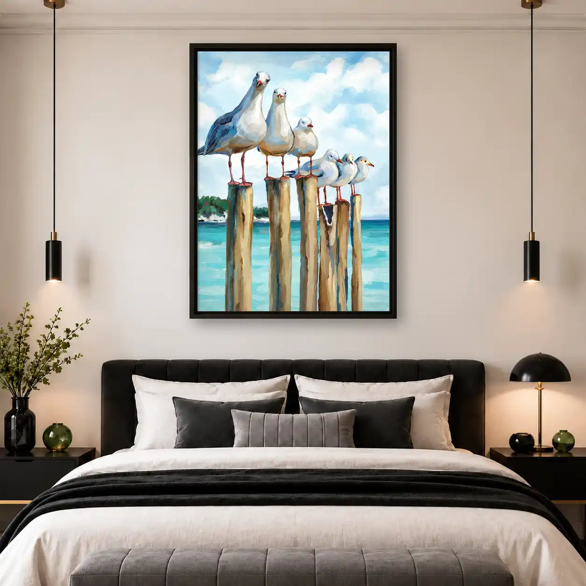 Seagulls Perched On Pier Wall Art 4