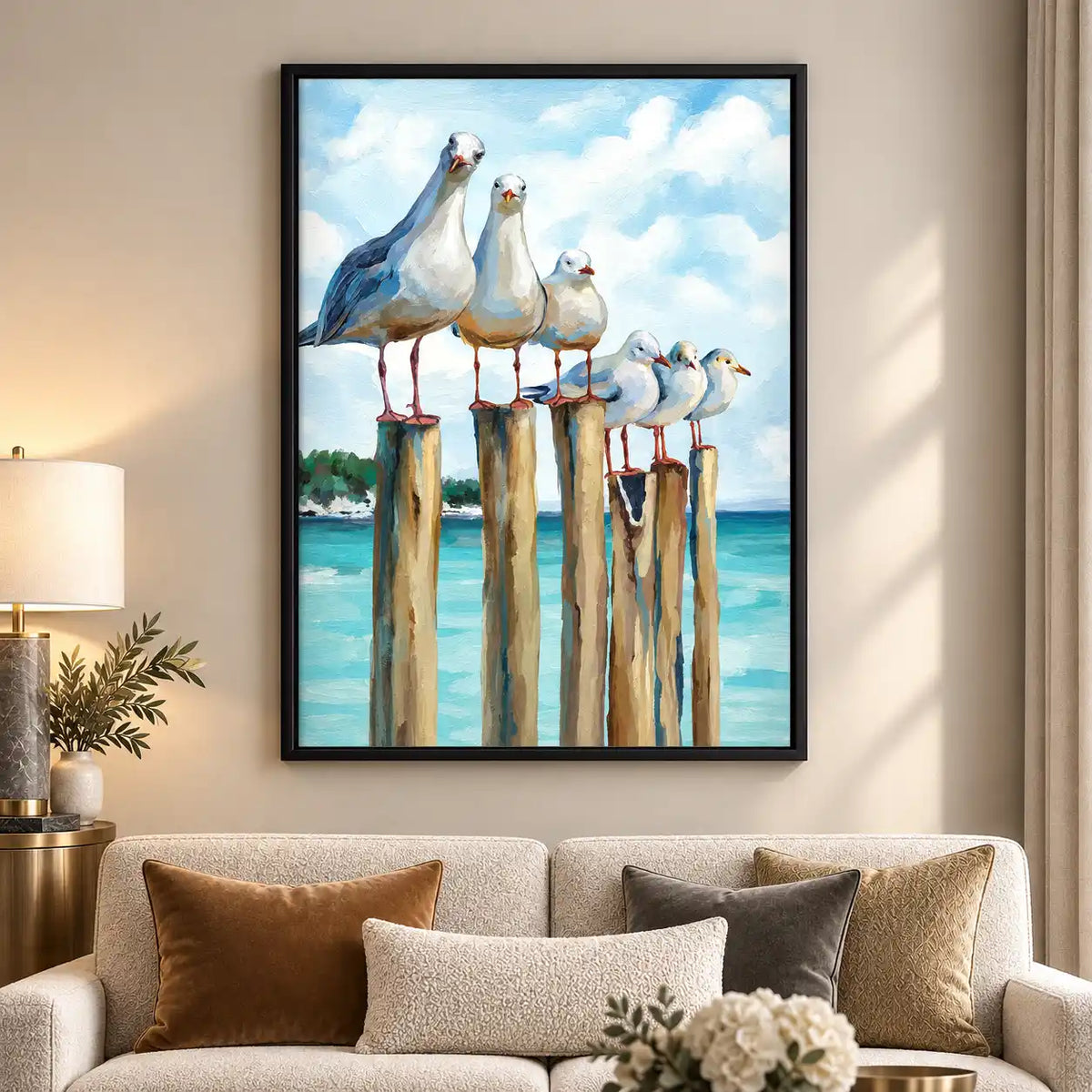 Seagulls Perched On Pier Wall Art 5