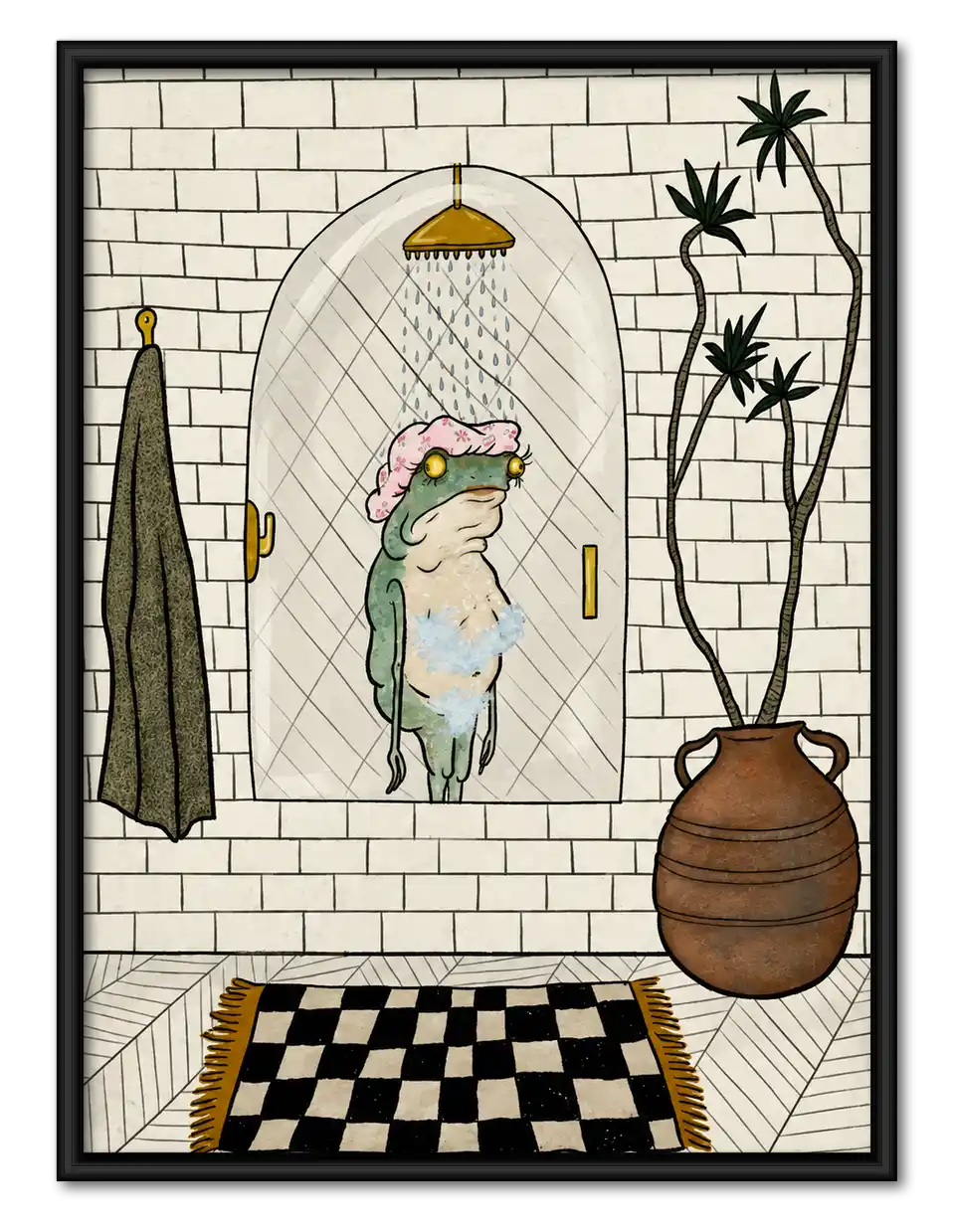 Shy Frog In Shower Wall Art 1