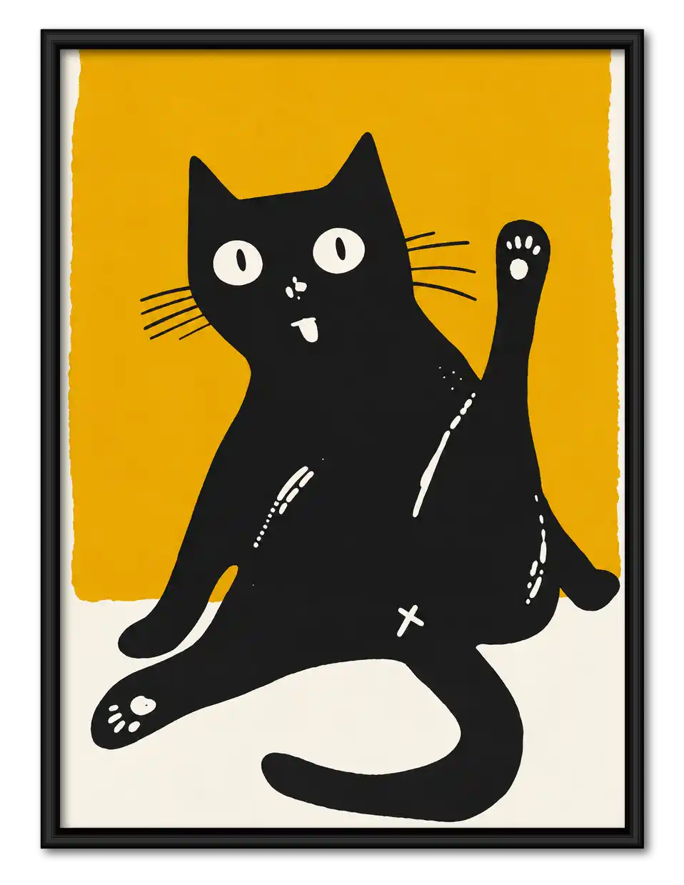 Silly Black Cat Waving Wall Art 1