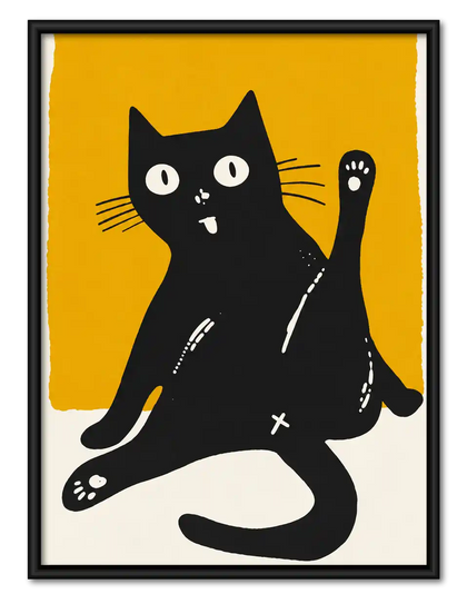 Silly Black Cat Waving Wall Art