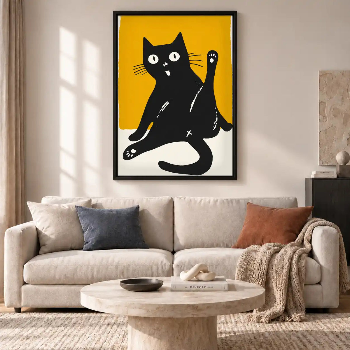 Silly Black Cat Waving Wall Art 2