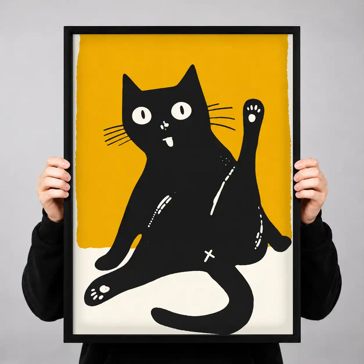Silly Black Cat Waving Wall Art 3