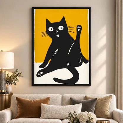 Silly Black Cat Waving Wall Art 5