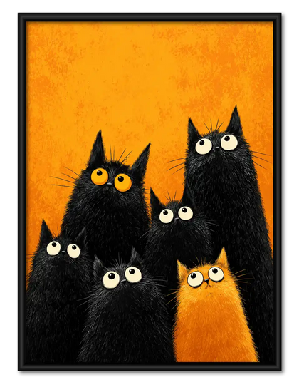 Six Big Eyed Black Cats Wall Art