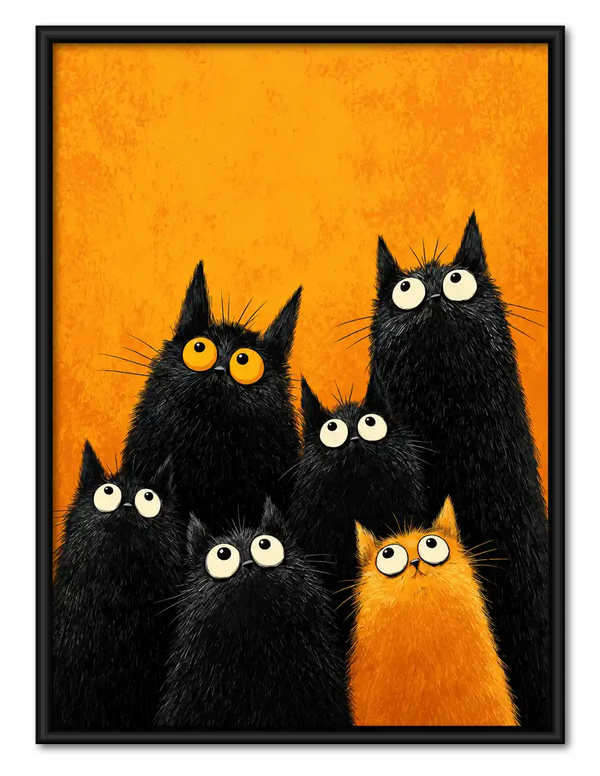 Six Big Eyed Black Cats Wall Art