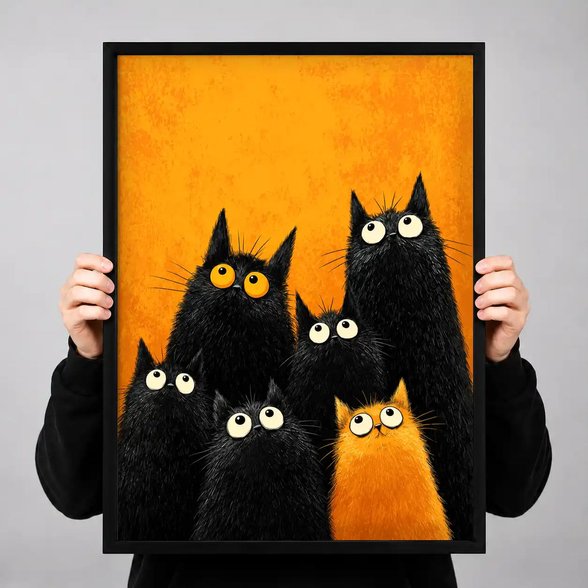 Six Big Eyed Black Cats Wall Art 3