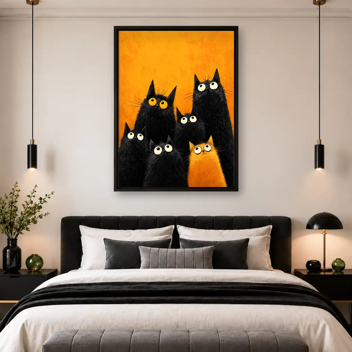 Six Big Eyed Black Cats Wall Art 4