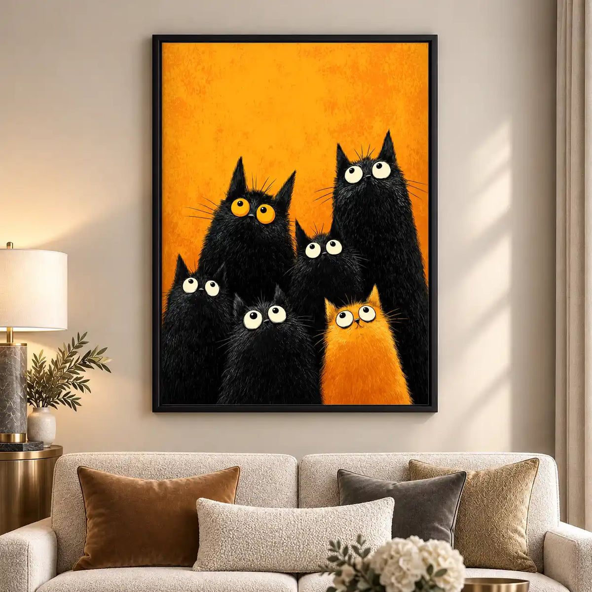 Six Big Eyed Black Cats Wall Art 5
