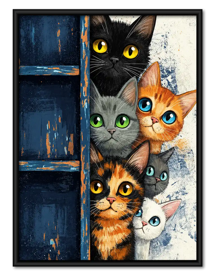 Six Cats Peeking Around Door Wall Art