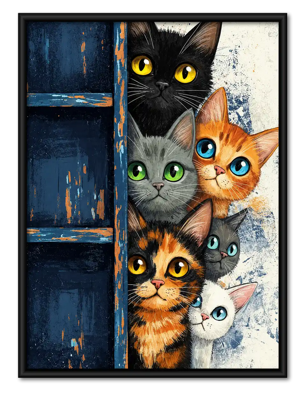 Six Cats Peeking Around Door Wall Art