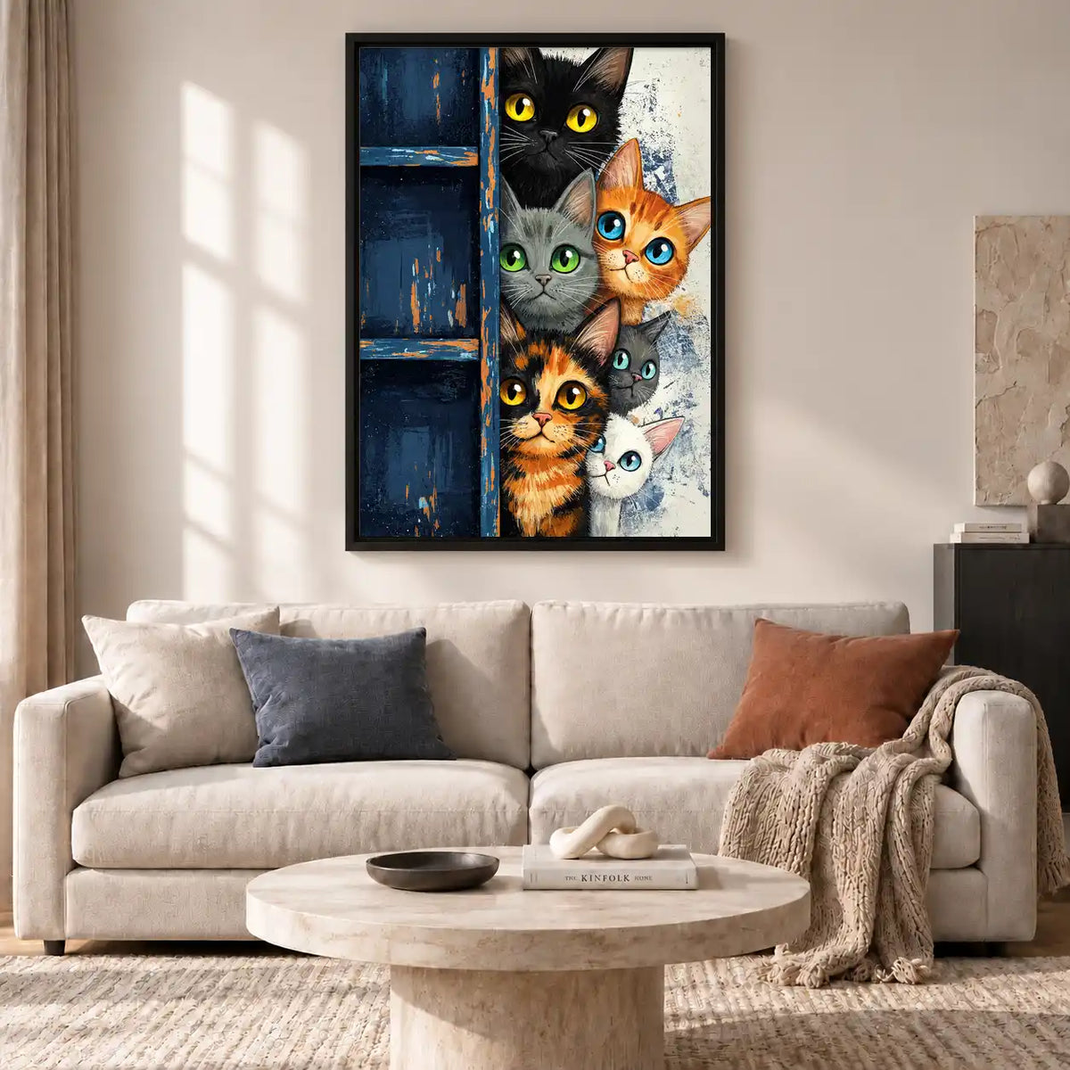 Six Cats Peeking Around Door Wall Art 2