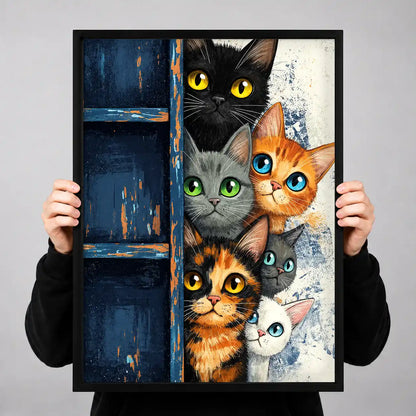 Six Cats Peeking Around Door Wall Art 3
