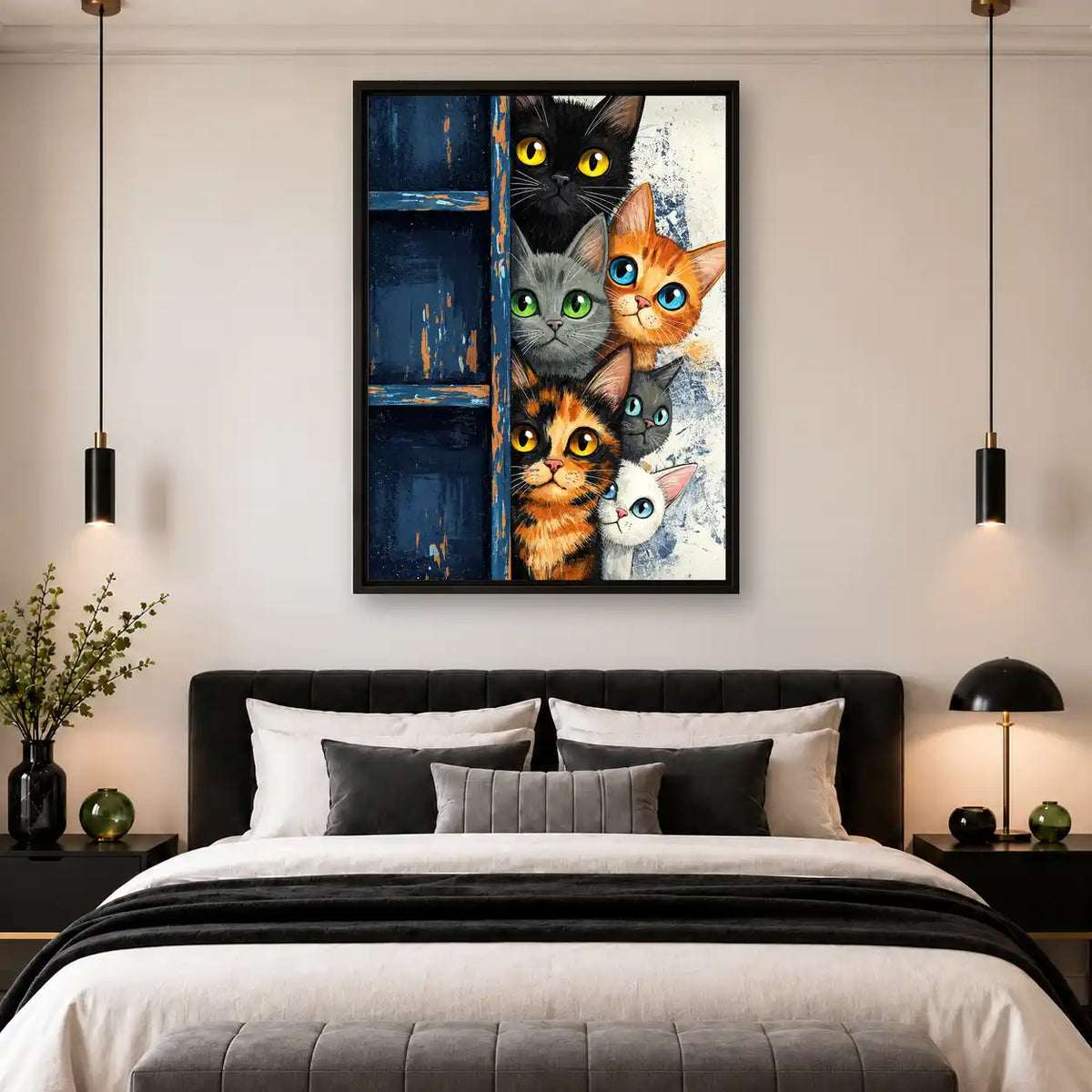 Six Cats Peeking Around Door Wall Art 4