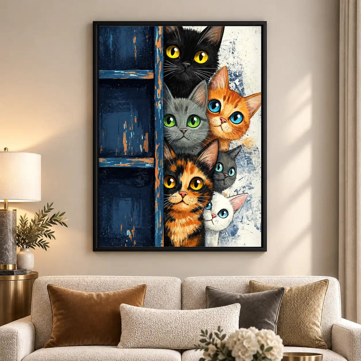 Six Cats Peeking Around Door Wall Art 5