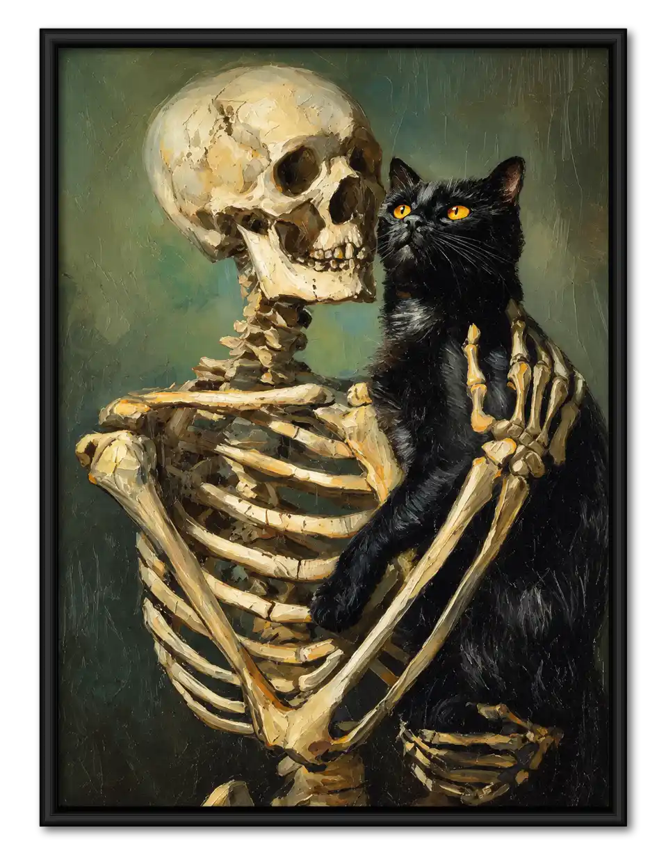 Skeleton Embracing Black Cat Wall Art 1