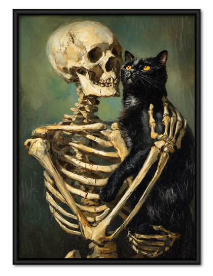 Skeleton Embracing Black Cat Wall Art