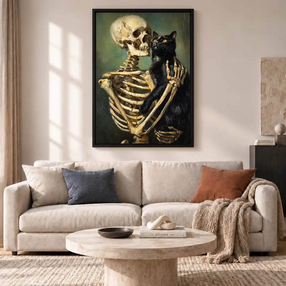 Skeleton Embracing Black Cat Wall Art 2