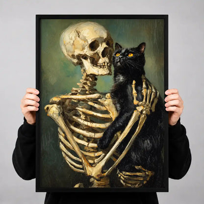 Skeleton Embracing Black Cat Wall Art 3