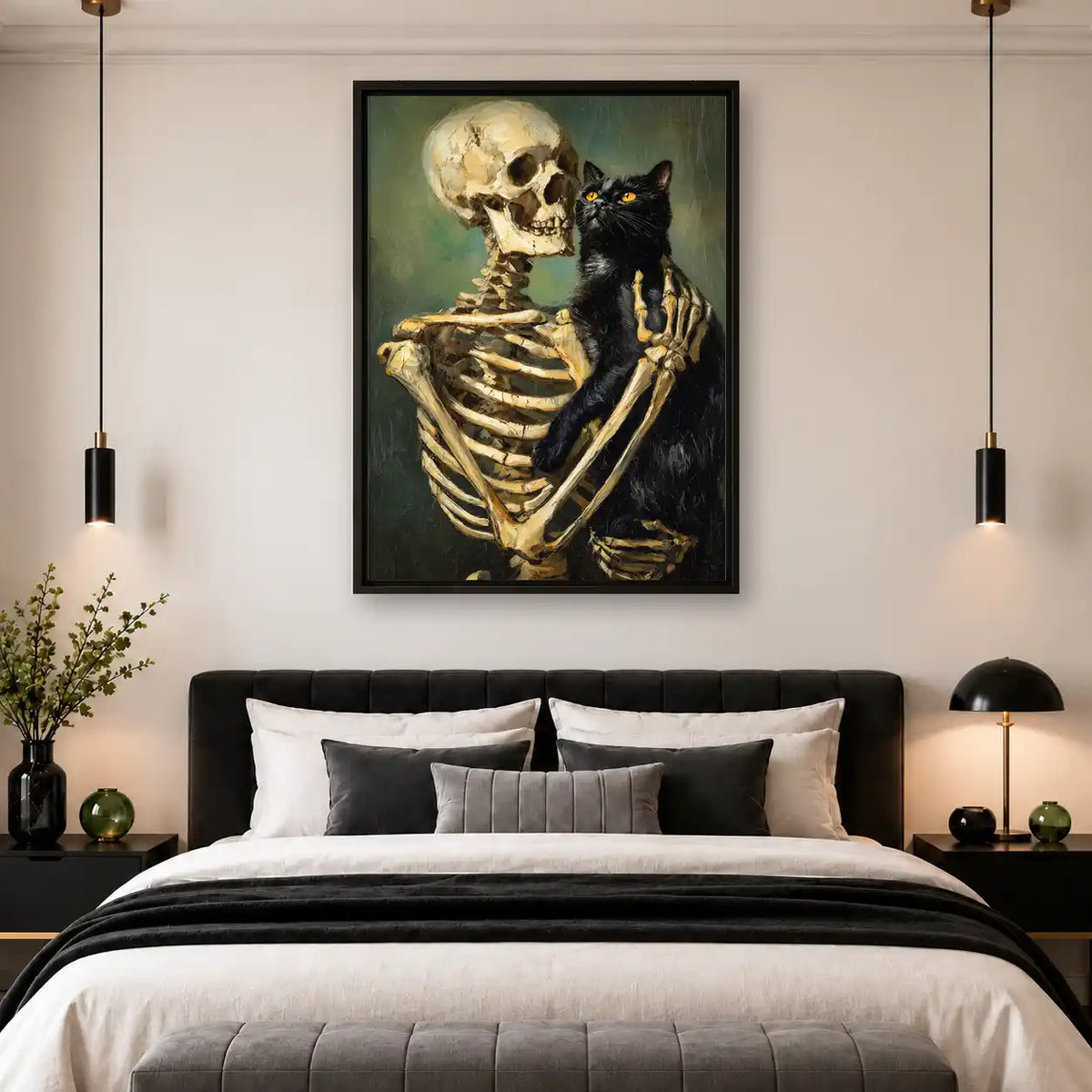 Skeleton Embracing Black Cat Wall Art 4