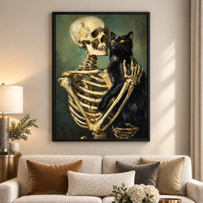 Skeleton Embracing Black Cat Wall Art 5